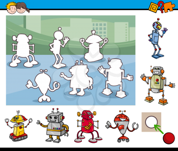 Cartoon Illustration of Educational Activity Task for Preschool Children with Robot Characters