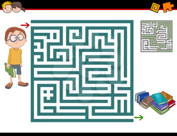 Cartoon Illustration of Education Maze or Labyrinth Activity Game for Children with Boy Character