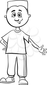 Black and White Cartoon Illustration of Elementary School Age or Teen Latino Boy Coloring Book