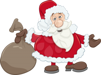 Cartoon Illustration of Santa Claus with Sack of Gifts on Christmas Time
