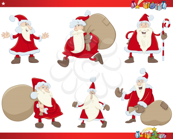 Cartoon Illustration of Santa Claus on Christmas Time Characters Set