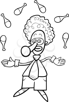 Black and White Cartoon Illustration of Funny Clown Circus Character Juggling on the Show Coloring Book