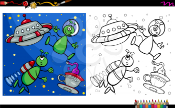 Cartoon Illustration of Alien Fantasy Characters Coloring Book Activity