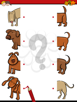 Cartoon Illustration of Education Activity Task of Matching Halves with Dog Characters