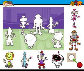 Cartoon Illustration of Educational Activity Game for Preschool Children with Robot Characters