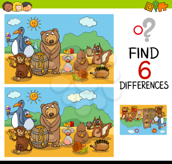 Cartoon Illustration of Finding Differences Educational Activity for Children with Birds Animal Characters