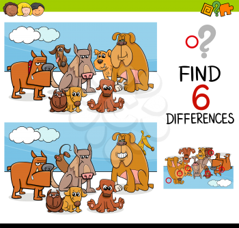 Cartoon Illustration of Finding Differences Educational Activity for Children with Dogs Animal Characters