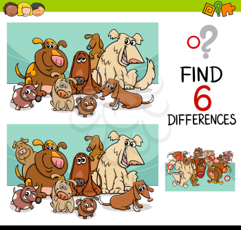 Cartoon Illustration of Finding the Details Educational Activity for Children with Dogs Pet Animal Characters