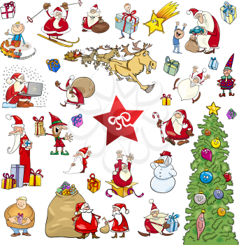 Cartoon Illustration of Christmas Themes and Design Elements Set