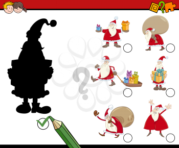 Cartoon Illustration of Educational Shadow Activity Game for Children with Santa Claus