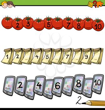 Cartoon Illustration of Educational Mathematical Activity for Children with Count to Ten Lesson