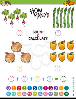 Cartoon Illustration of Educational Mathematical Count and Addition Activity for Preschool Children