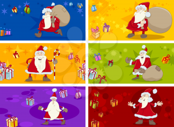 Cartoon Illustration of Christmas Greeting Cards Set with Santa Claus Characters