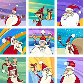 Cartoon Illustration of Christmas Cards with Santa Claus Characters Set
