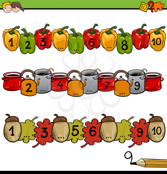 Cartoon Illustration of Educational Mathematical Activity for Children with Count to Ten Worksheet