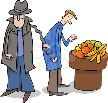 Cartoon Illustration of Pickpocket Thief Stealing a Wallet