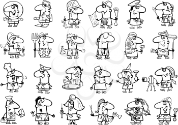 Black and White Cartoon Illustration of Professional People and Occupation Big Set Coloring Page