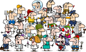Cartoon Illustration of Professional People Big Group