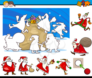 Cartoon Illustration of Educational Activity for Preschool Children with Santa Claus Characters on Christmas