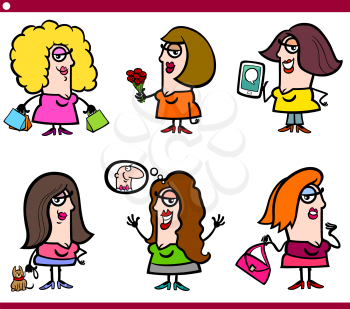 Cartoon Illustration of Funny Woman Characters Set