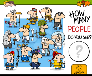 Cartoon Illustration of Educational Counting Activity for Children with Professionals People Characters Group