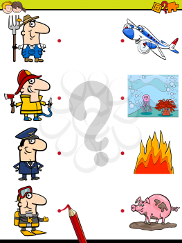 Cartoon Illustration of Education Picture Matching Game for Children with Occupations