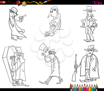 Black and White Cartoon Illustration Set of Wild West People Characters Coloring Book