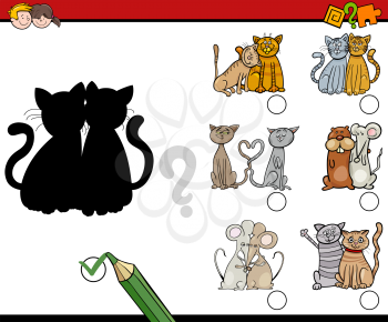 Cartoon Illustration of Find the Shadow Educational Activity for Children with Funny Animal Characters