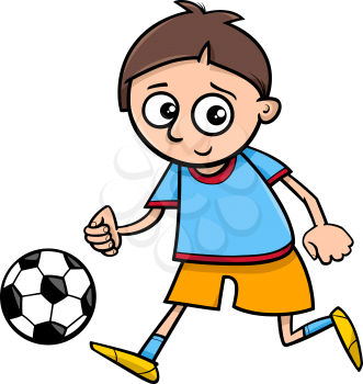 Cartoon Illustration of Boy Playing Football or Soccer