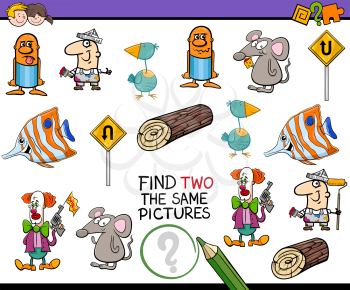 Cartoon Illustration of Find Identical Pair of Pictures Educational Activity for Children