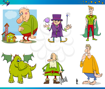 Cartoon Illustrations of Fantasy or Fairy Tale Characters Set