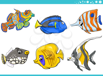 Cartoon Illustration of Tropical Fish Sea Life Animal Characters Set