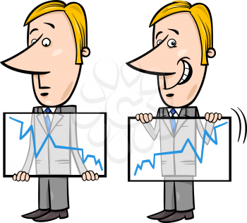 Concept Cartoon Illustration of Businessman Presents a Graph and Cheats