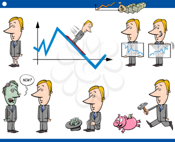 Concept Cartoon Illustration Set of Business Metaphors with Businessman Characters
