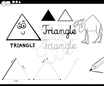 Black and White Educational Cartoon Illustration of Triangle Basic Geometric Shape for Children Coloring Page