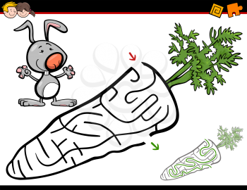 Cartoon Illustration of Education Maze or Labyrinth Activity Game for Children with Rabbit and Carrot