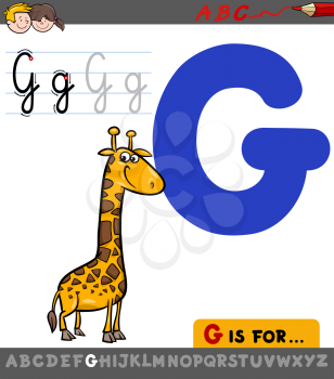 Educational Cartoon Illustration of Letter G from Alphabet with Giraffe Animal Character for Children 