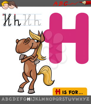 Educational Cartoon Illustration of Letter H from Alphabet with Horse Animal Character for Children 