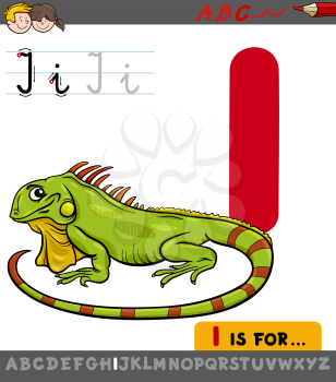 Educational Cartoon Illustration of Letter I from Alphabet with Iguana Animal Character for Children 