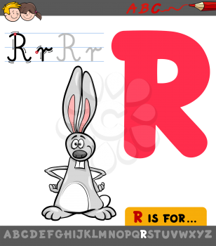 Educational Cartoon Illustration of Letter R from Alphabet with Rabbit Animal Character for Children 