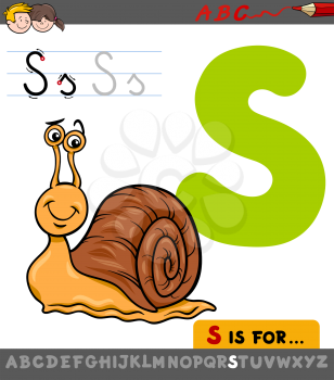 Educational Cartoon Illustration of Letter S from Alphabet with Snail for Children 