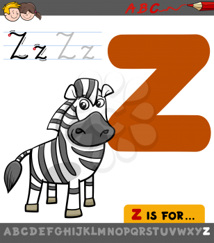 Educational Cartoon Illustration of Letter Z from Alphabet with Zebra Animal Character for Children 