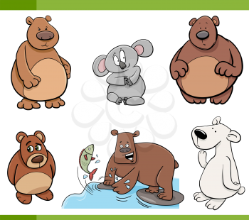 Cartoon Illustration of Bears Animal Characters Set