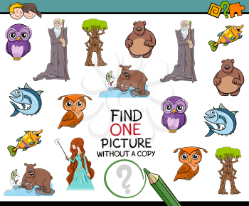 Cartoon Illustration of Educational Game of Finding Single Picture for Preschool Kids