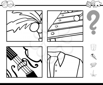 Black and White Cartoon Illustration of Educational Game of Guessing Objects for Preschool Kids Coloring Page