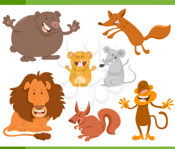 Cartoon Illustration of Cheerful Animal Characters Set