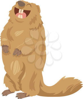 Cartoon Illustration of Happy Marmot Animal Character