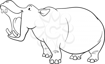 Black and White Cartoon Illustration of Hippopotamus Wild Animal Character Coloring Page