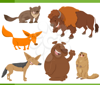Cartoon Illustration of Cute Wild Animal Characters Set