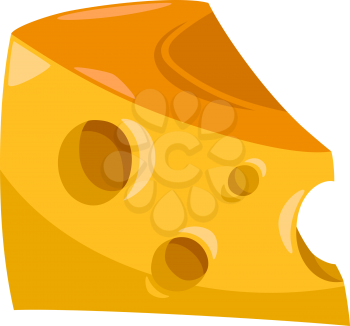 Cartoon Illustration of Piece of Cheese with Holes Food Object